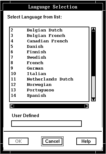 The Language Selection window.