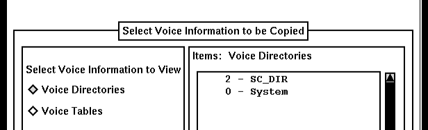Window showing a list of voice directories.