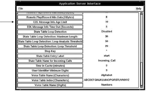 A window showing the parameters in the Application Server Interface group.