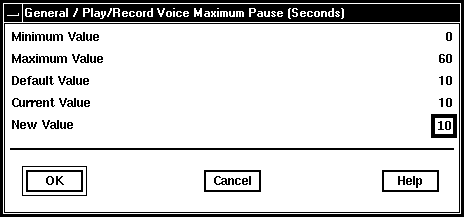 Window showing details of the Record Voice Maximum Pause parameter.