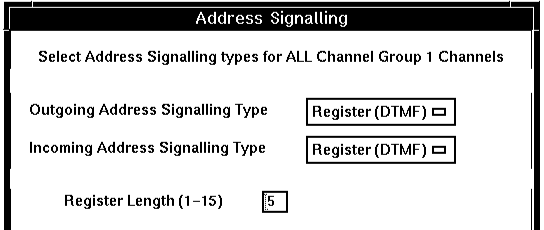 The Address Signaling window with the Register Length field activated.