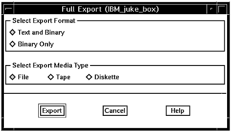 A screen capture of the Full Export window