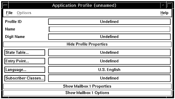 A screen capture of the Application Profile (unnamed) window.