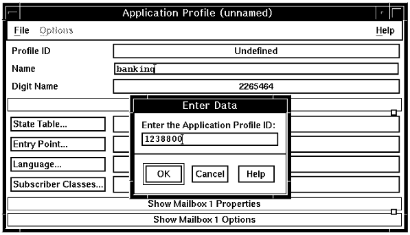 A screen capture of the Application Profile (unnamed) window and the Enter Data prompt box.