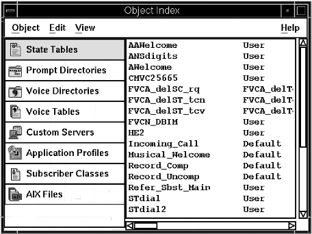 A screen capture of the Object Index window.