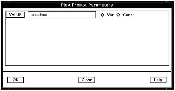 The Play Prompt Parameters window is shown, with undefined parameters.