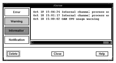 Screen capture showing an example Alarms window.