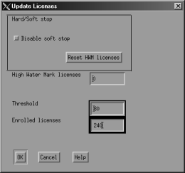 The update licenses window.