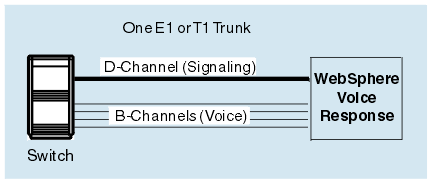 The channels are shown as direct links by one D-channel and several B-channels from a switch to Blueworx Voice Response.