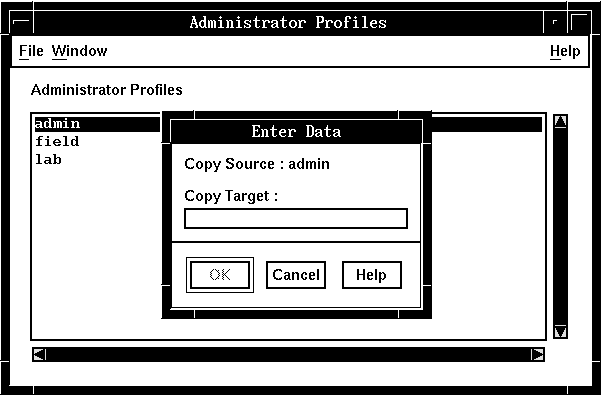 An Enter Data window prompting for a new profile name.