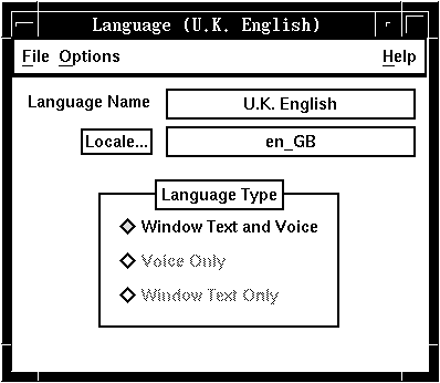 The Language window.