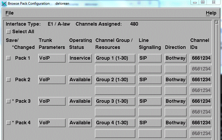 Screen capture of a pack configuration window