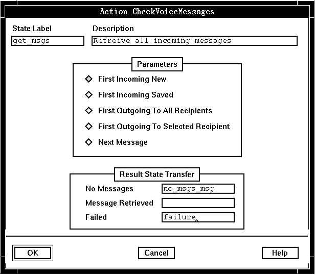 A screen capture of the Action CheckVoiceMessages window