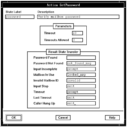 A screen capture of the Action GetPassword window