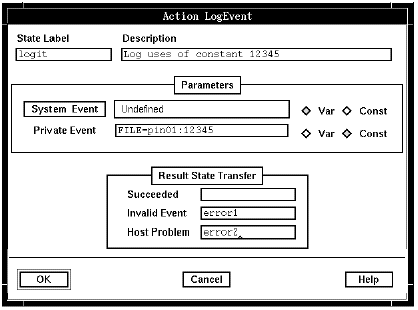 A screen capture of the Action LogEvent window