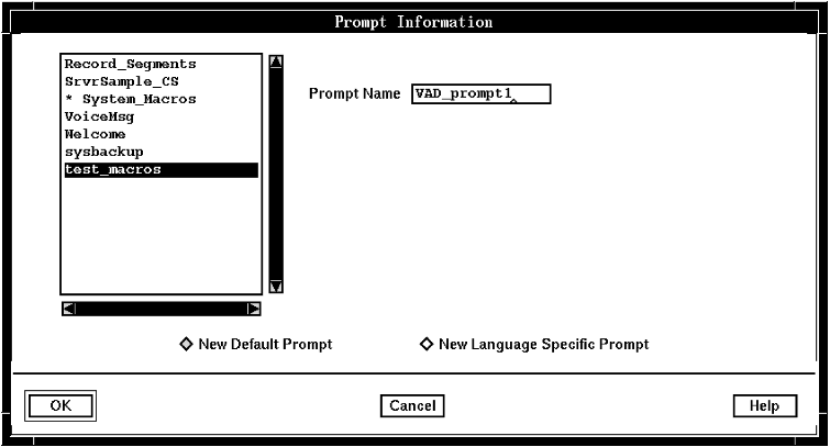 A screen capture of the Prompt Information window
