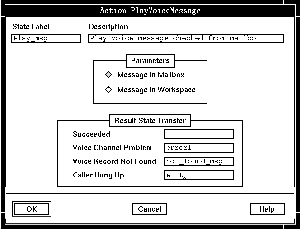 A screen capture of the Action PlayVoiceMessage window