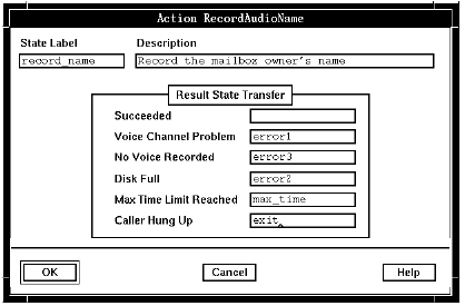 A screen capture of the Action RecordAudioName window