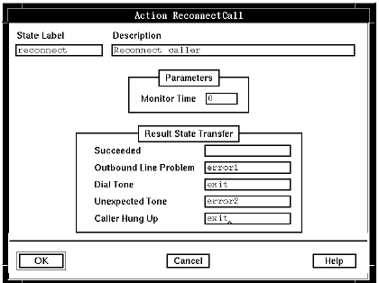A screen capture of the Action ReconnectCall window