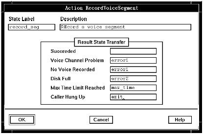 A screen capture of the Action RecordVoiceSegment window