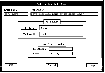 A screen capture of the Action SaveAudioName window