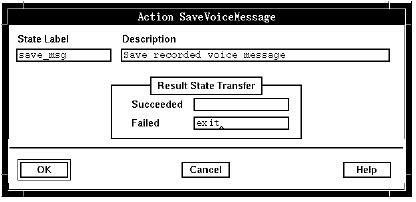A screen capture of the Action SaveVoiceMessage window