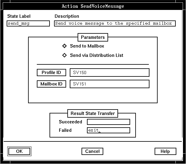 A screen capture of the Action SendVoiceMessage window