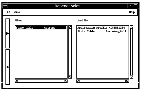 A screen capture of the Dependencies window, showing a list of objects that use the selected object.