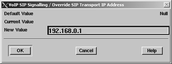 This is an example VoIP SIP Signaling/Override SIP Transport IP Address window.