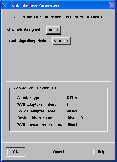 This is an example Trunk Interface Parameters window using DTNA.