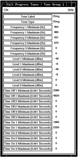 A window showing the parameters that apply to Tone Group 1.