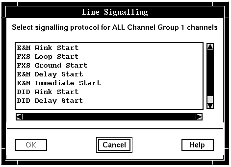 The Line Signaling selection window.