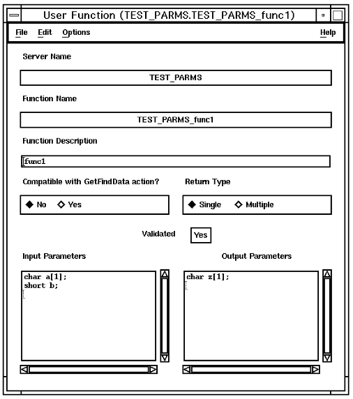 This is an example User Function window.