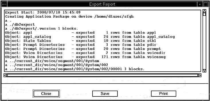 A screen capture of the Export Report window.