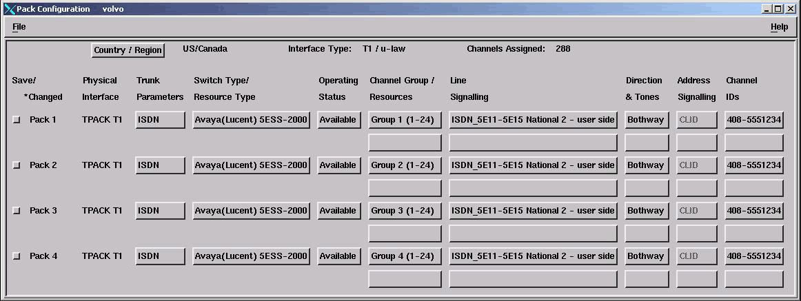 Screen capture of a pack configuration window