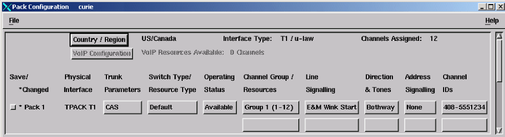 The Pack Configuration window.