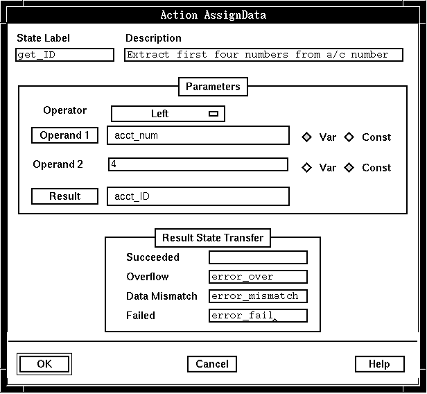 A screen capture of the Action AssignData window