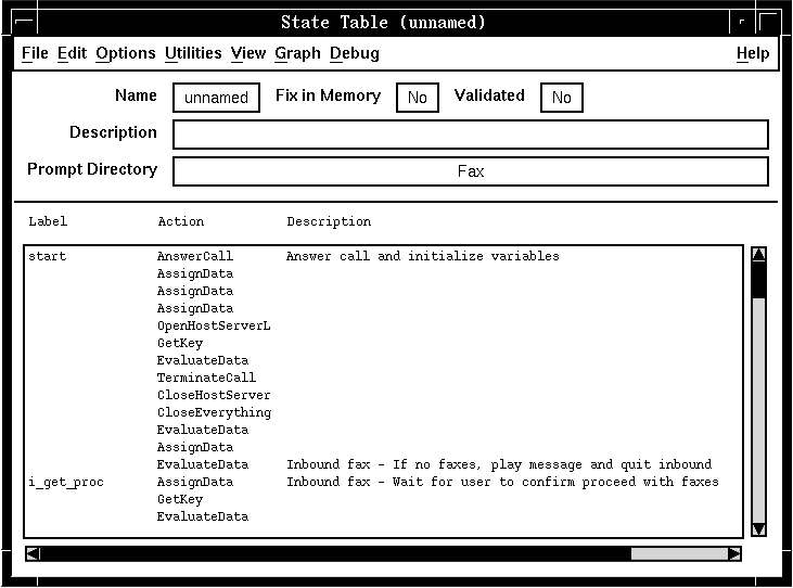 A screen capture of the State Table window, showing the contents of an unnamed state table.