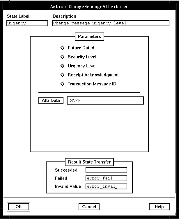 A screen capture of the Action ChangeMessageAttributes window
