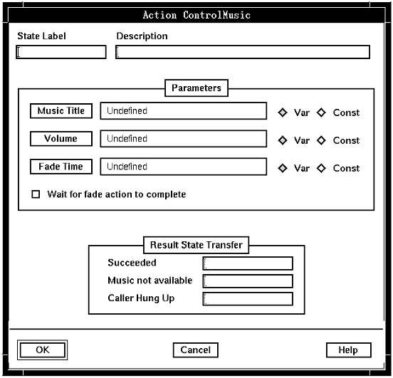 A screen capture of the Action ControlMusic window