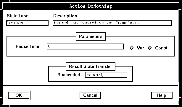 A screen capture of the Action DoNothing window