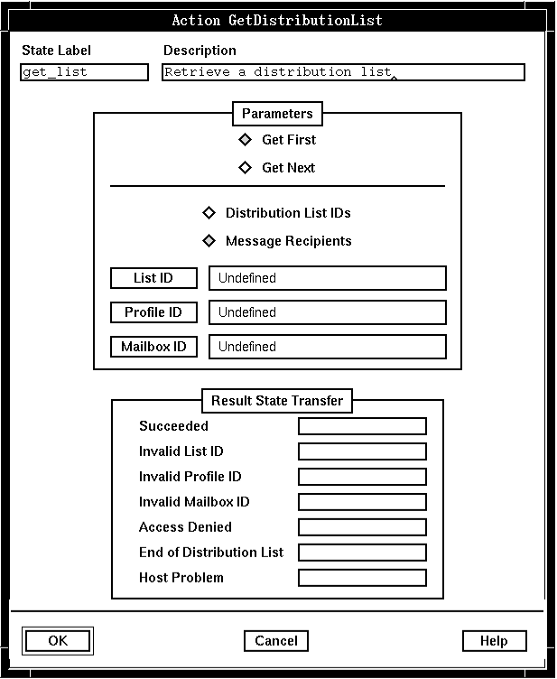 A screen capture of the Action GetDistributionList window