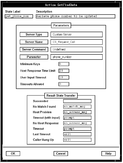 A screen capture of the Action GetFindData window