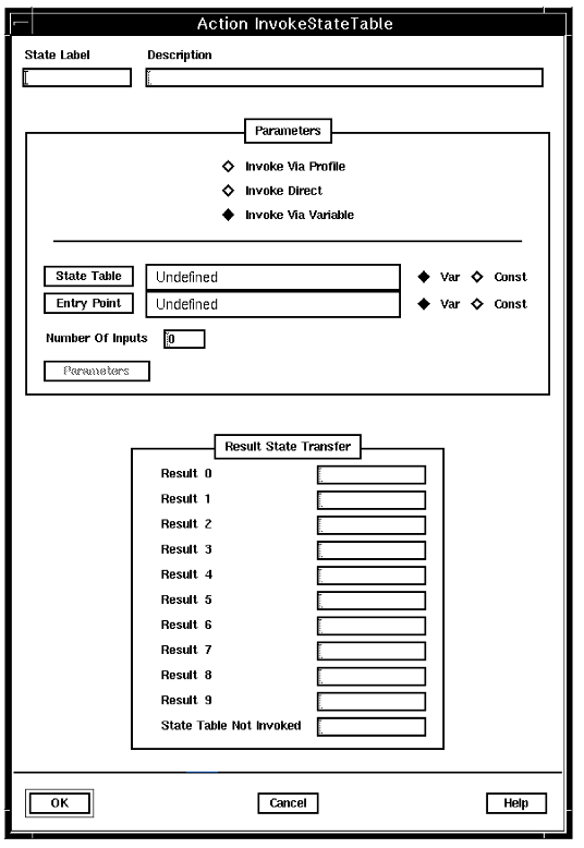 A screen capture of the Action InvokeStateTable window