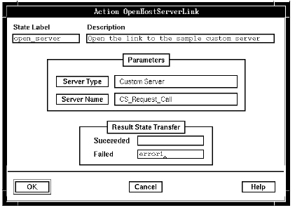 A screen capture of the Action OpenHostServerLink window