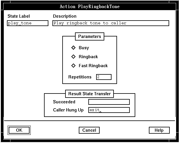 A screen capture of the Action PlayRingbackTone window