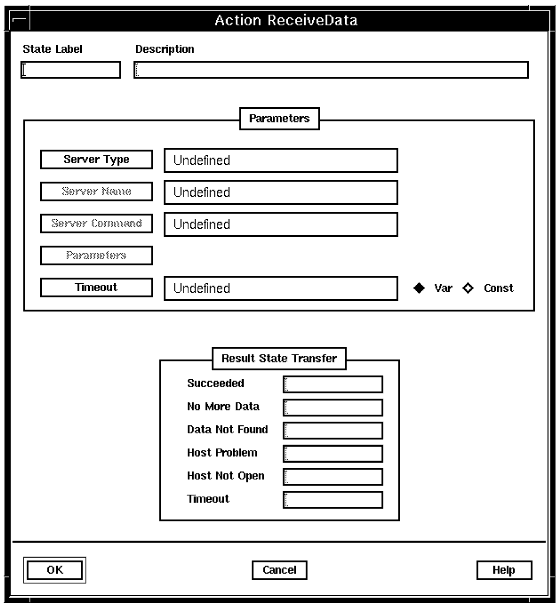 A screen capture of the Action ReceiveData window