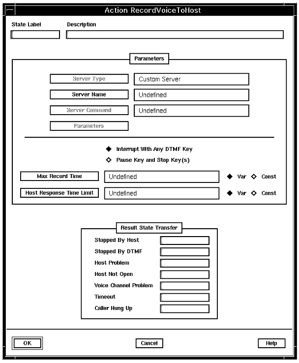 A screen capture of the Action RecordVoiceToHost window