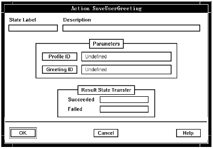 A screen capture of the Action SaveUserGreeting window