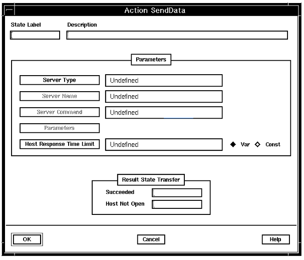 A screen capture of the Action SendData window